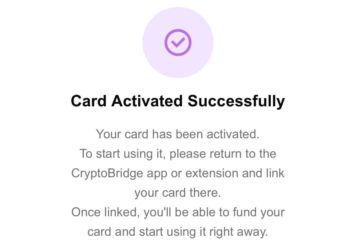 Card Activated Successfullyの完了画面